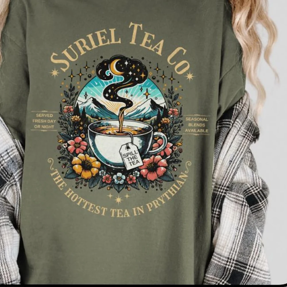 ACOTAR Suriel Tea Print Unisex Comfort Book Shirt A Court Of Thorns and Roses Tee 100% Cotton Short Sleeve Shirt Y2K Streetwear