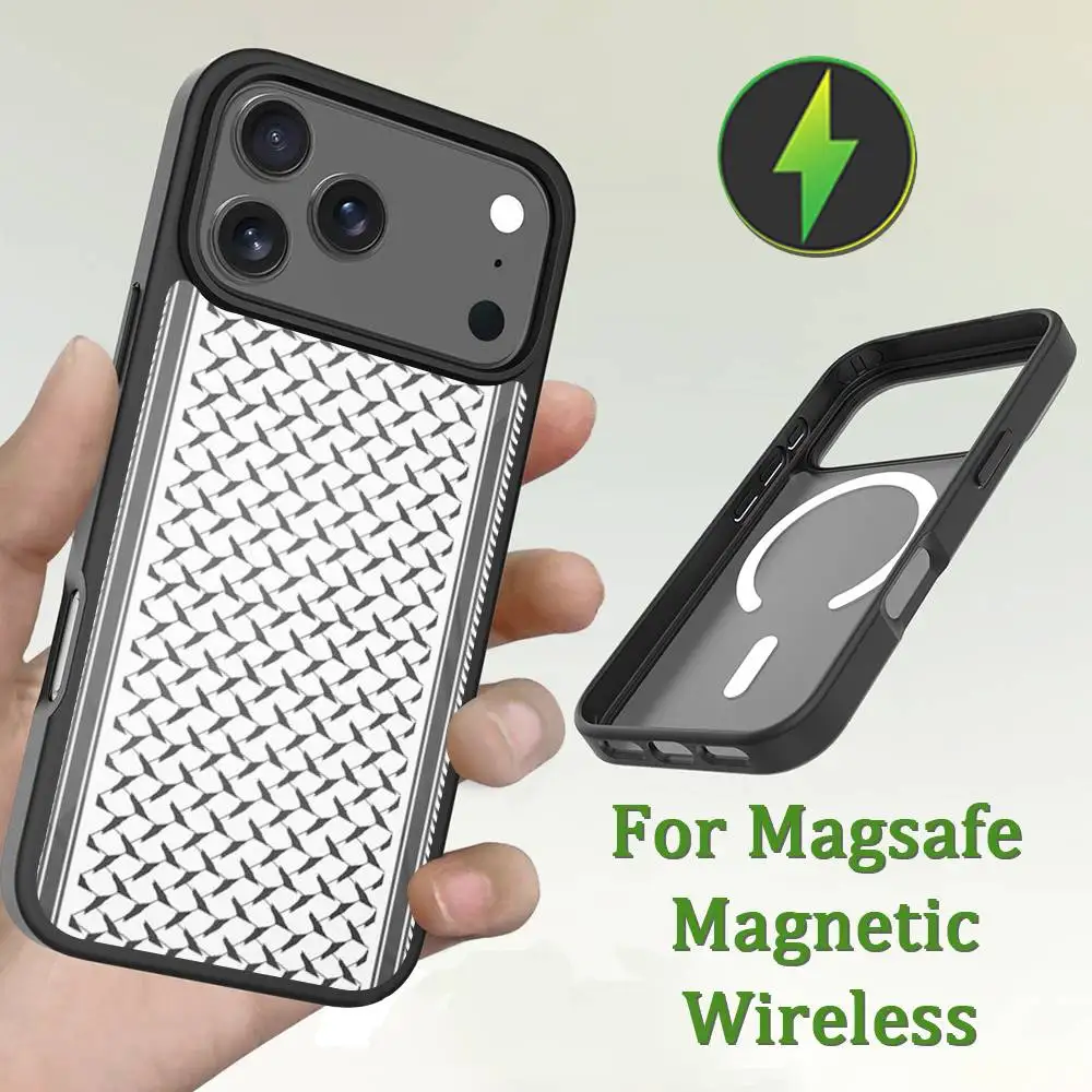 Keffiye P-Palestines Art Capa de telefone para iPhone 13,12,11,16,15,17,14,Pro,Max,Plus,Mini,Magsafe, carregamento magnético sem fio
