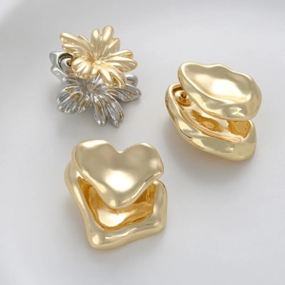 

Медные серьги 14-каратного золота, нерегулярное сердце, капли воды, цветок, двусторонние серьги с затычками для ушей, серьги премиум-класса, ювелирные изделия