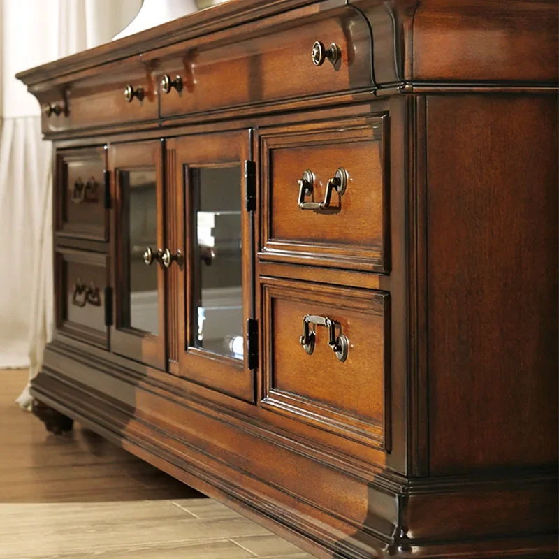 Armoire de campagne américaine, combinaison de table basse de meuble TV élégant en bois massif, table basse simple