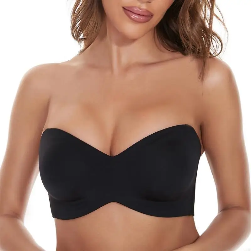 L38E Gathered Big Breast Detachable Shoulder Straps Bras Seamless Top for Daily