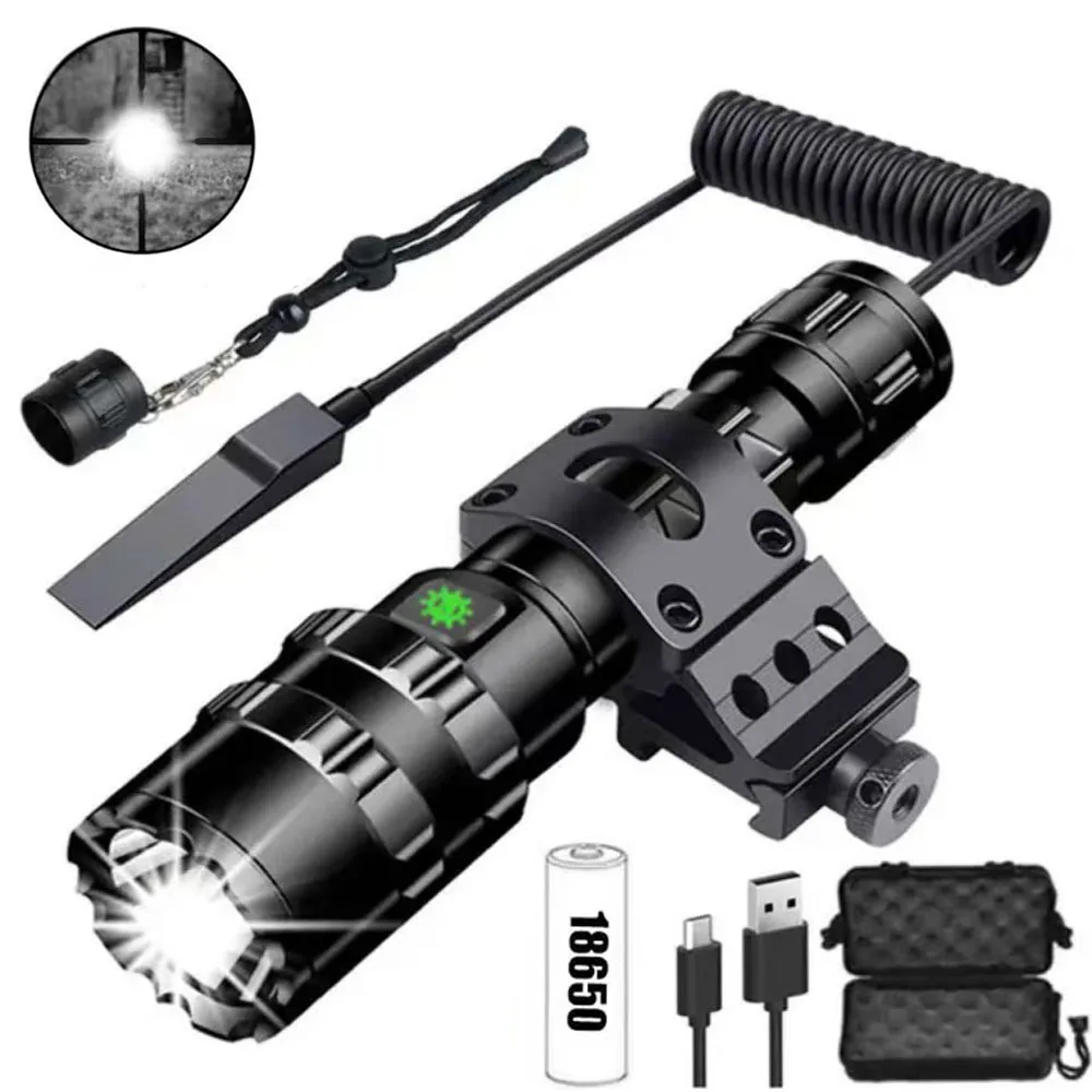 65000 Lums Special Hunting Scout Flashlight LED Tactical Glare Torch Lamp USB Charging Waterproof Fire Machine Gun Camping