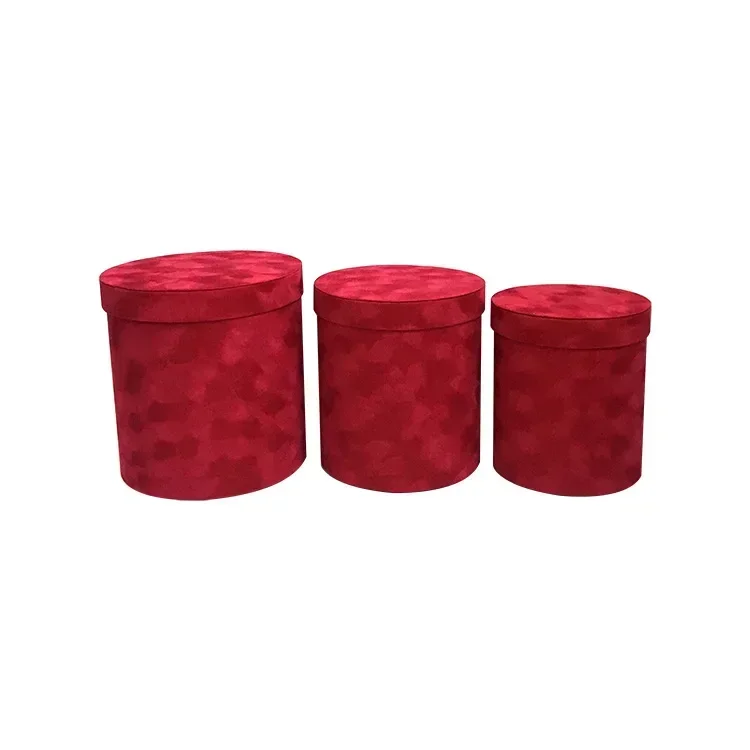 3 stks/set Ronde Vorm Fluwelen Geschenkdoos Bloemist Bloem Houder Emmer Geschenkverpakking Boeket Verpakking Party Bruiloft Supply - afbeelding 1