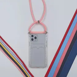Card Holder Case with Strap For iPhone 13 14 12 11 Pro Max Mini XS XR X 6 6s 8 7 Plus Cover Silicone Shockproof Crossbody Rope