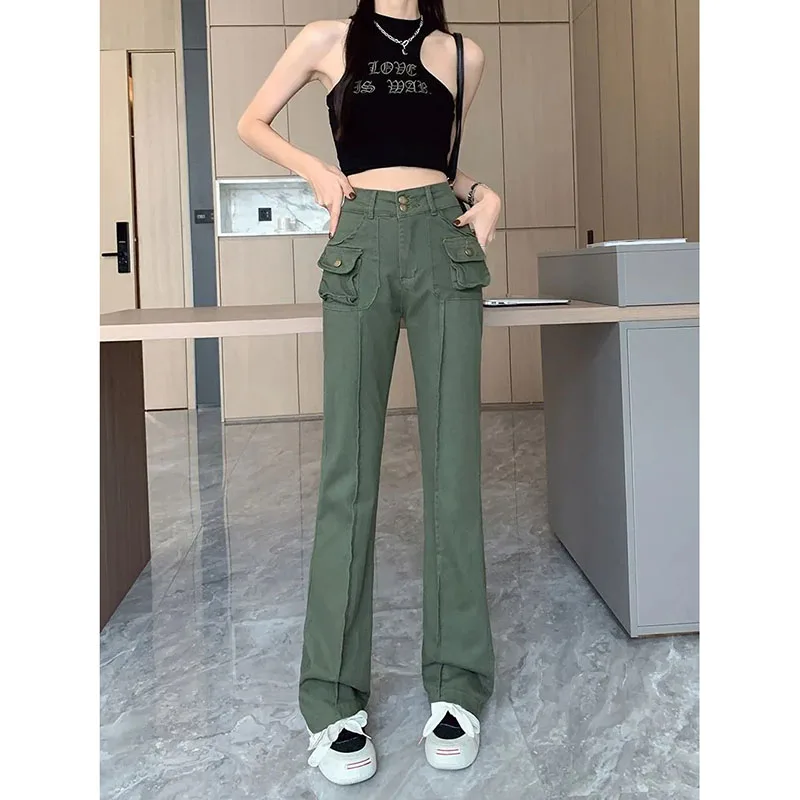 

Summer Ladies' High-Waisted Micro-Bold Jeans Hot Girls' Elastic Slim And Slim Multi-Pocket Tooling Fashion Button Zipper Pants