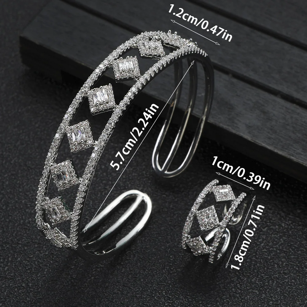 HIBRIDE Retro Temperament Open Bracelet Ring sliver color suit Women's Dress Daily Decoration Jewelry Wedding Ball Gift B213