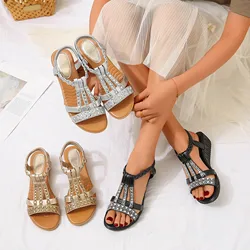 Summer Sandals Woman 2024 Ladies Fashion Summer Bohemian Summer Leather Knitted Open Toe Wedge Sandals SandáLias Femininas