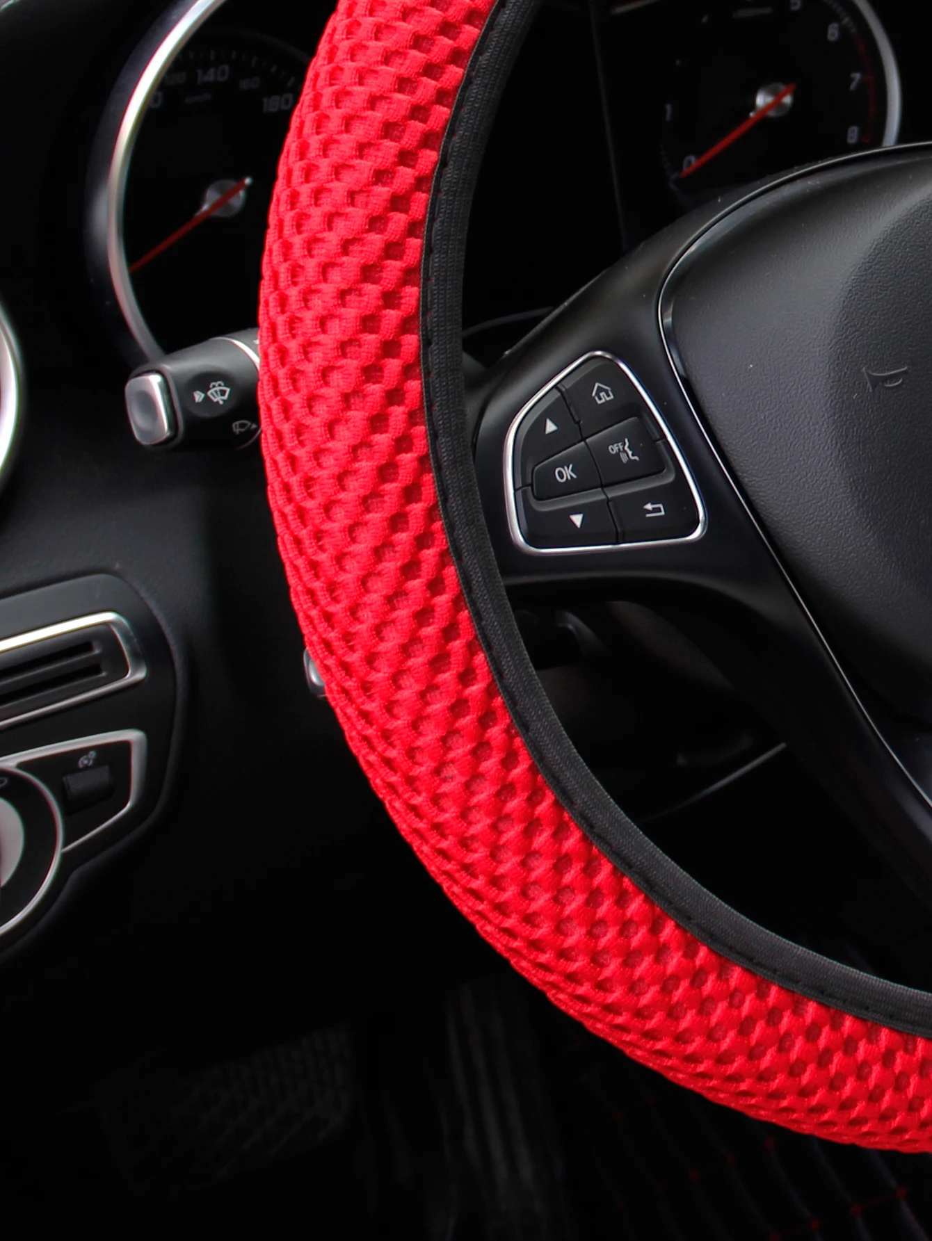 Summer Four Seasons Breathable Massage Comfortable Mesh Cloth Car Steering Wheel Cover Women's Car Accessories Black