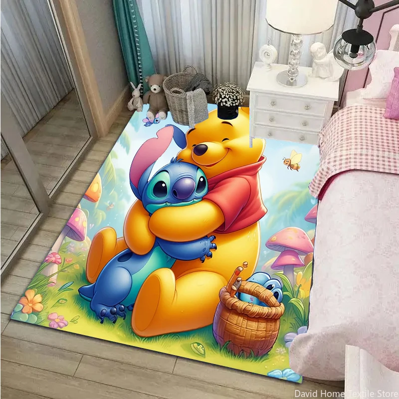 

Winnie the Pooh&Stich Cartoon Carpet Rug for Living Room Bedroom Picnic Camp Kitchen Mat Crawling Carpet Non-slip Mat Decoration