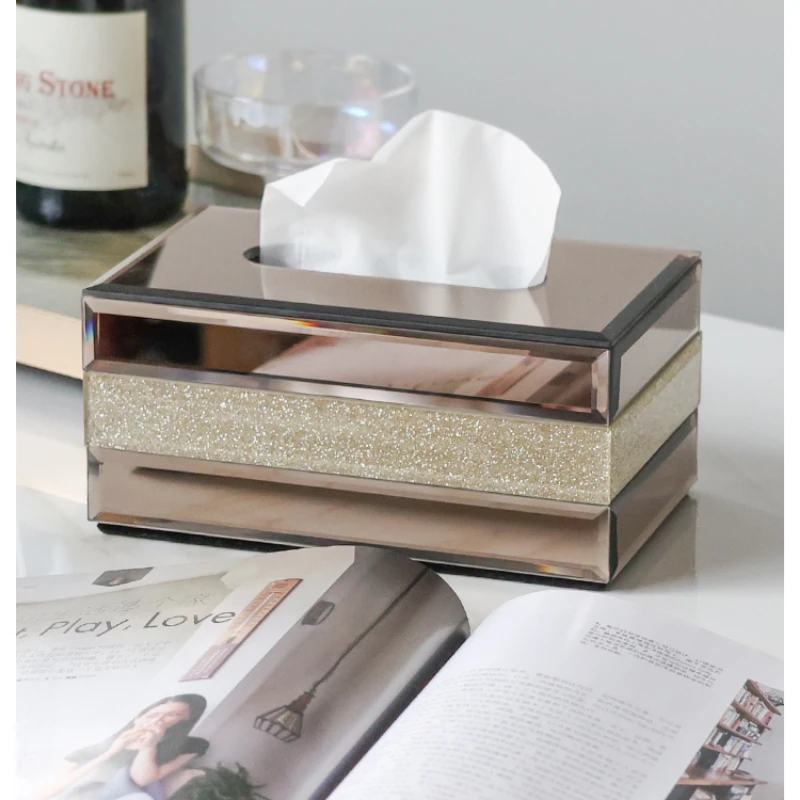 

Tissue Box Living Room Light Luxury High-Grade High-Value Luxury High-End Glass Drawer Desktop Creative Sense of Advanced