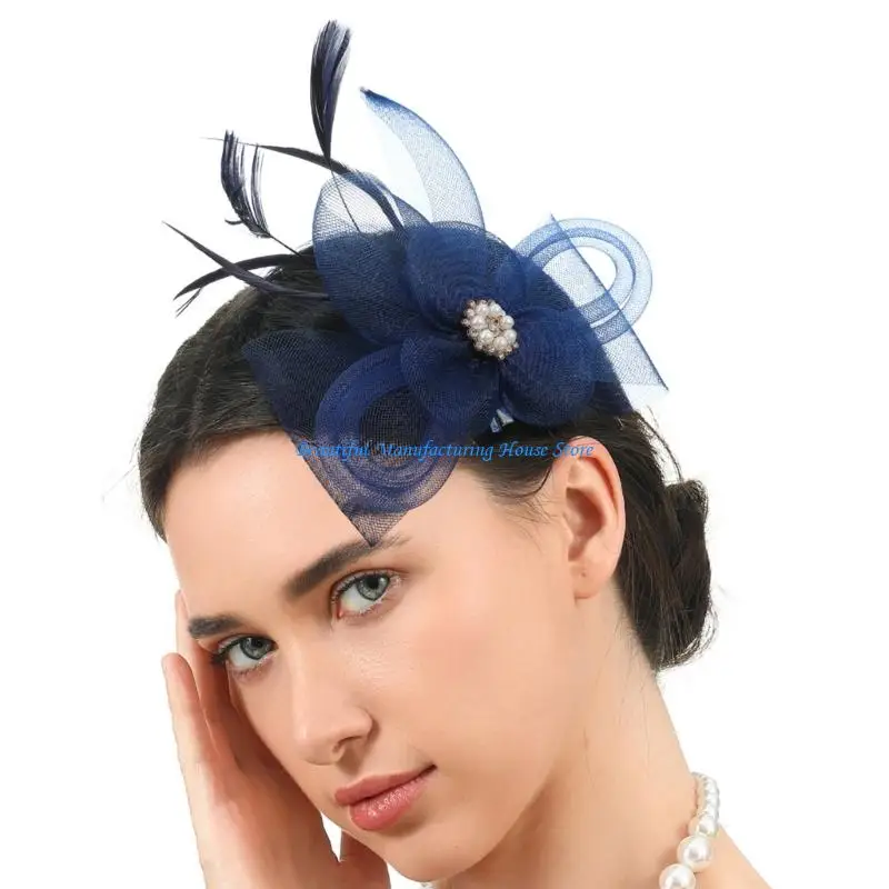 

E56A Derby Headpiece Feathered Flower Fascinator Hat for Women Bachelorette Party