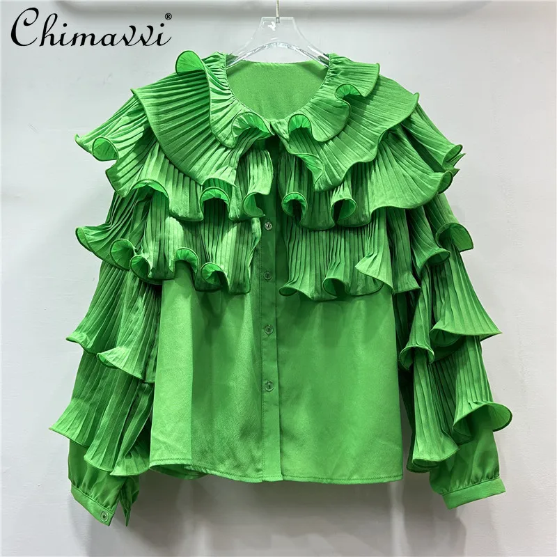 

Korean Version of Light Luxury Celebrity Bubble Sleeve Shirt Ruffle Edge Loose Chic Design Royal Sister Temperament Top Women