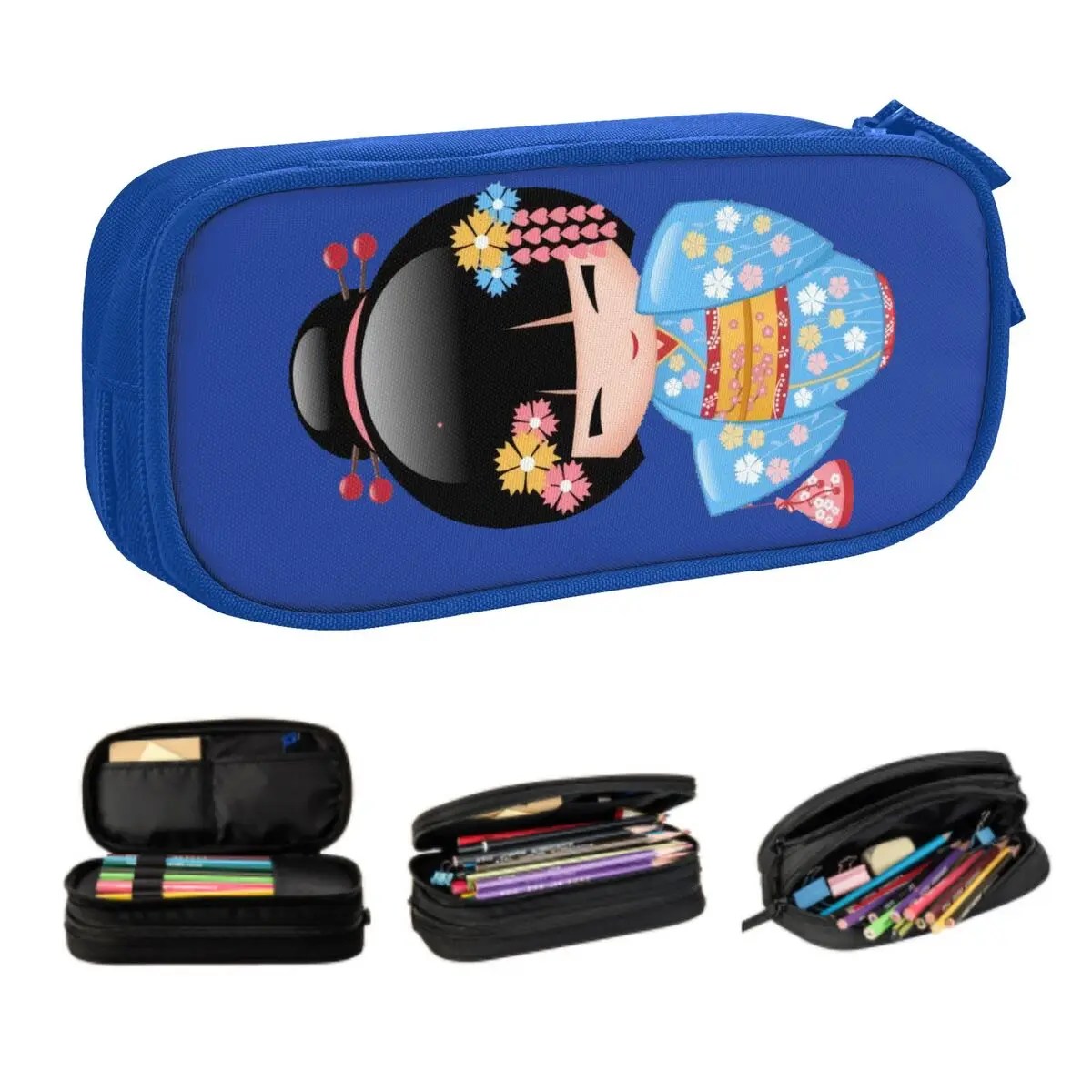 Custom Kawaii Kokeshi Doll Pencil Case for Girls Boys Large Capacity Japanese Kimono Geisha Girl Pen Bag Box Stationery