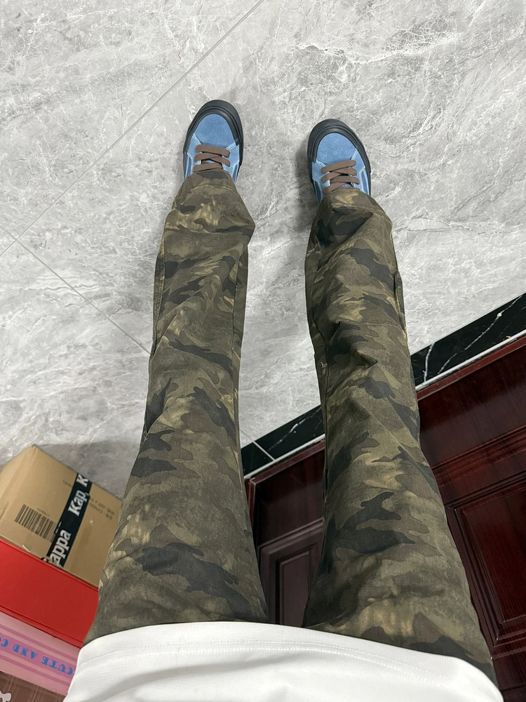 

American High Street Camouflage Flared Jeans Men's Cleanfit Carpenter Pants Slimming Straight Leg Jeans Youth Fashion