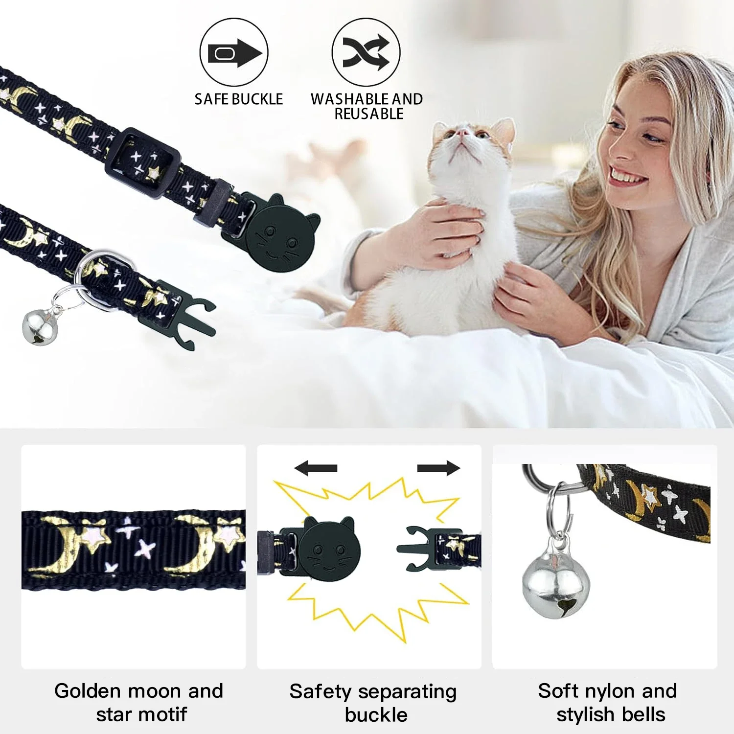 Airtag Case Cat Collar Breakaway,Moon & Stars Kitten Collar with Apple Air Tag Protective Holder for Girl Boy Cats Accessories