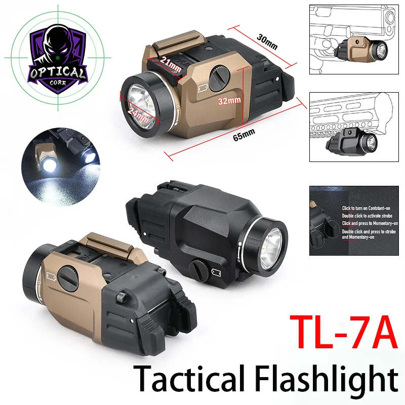

WADSN Tactical TL-7A Ultra LED Scout Flashlight 800LM Strobe Pistol Light TL 7A MINI Metal White Light Torch Handgun Lamp