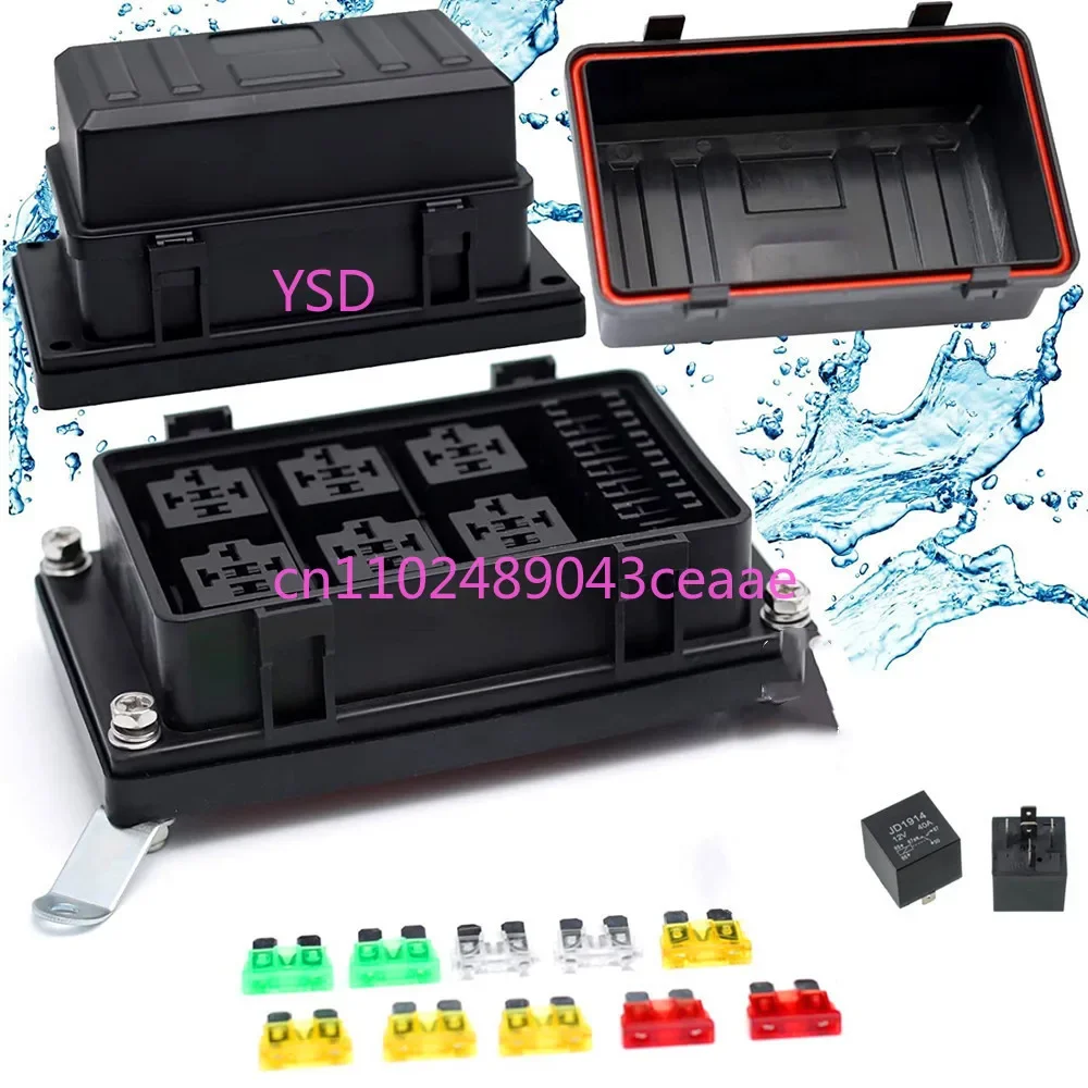 Waterproof 6 Way Car Fuse Box Modified Safety Film Holder Wiring Harness Assembly Circuit Box