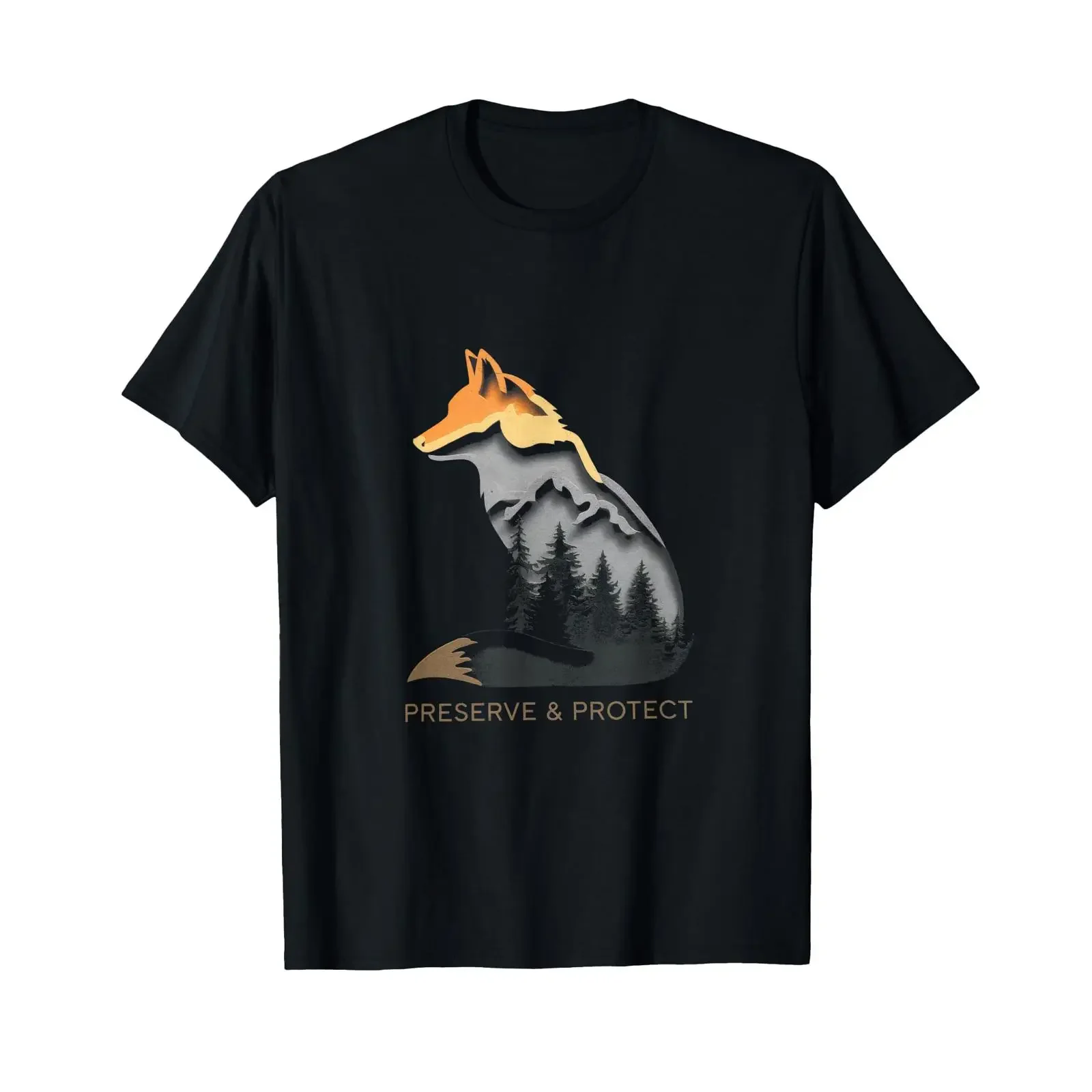 Preserve amp Protect Fox Hiking T Shirt black S vintage Washed graphic Soft Stretched Stylish Comfortable Versatile homme