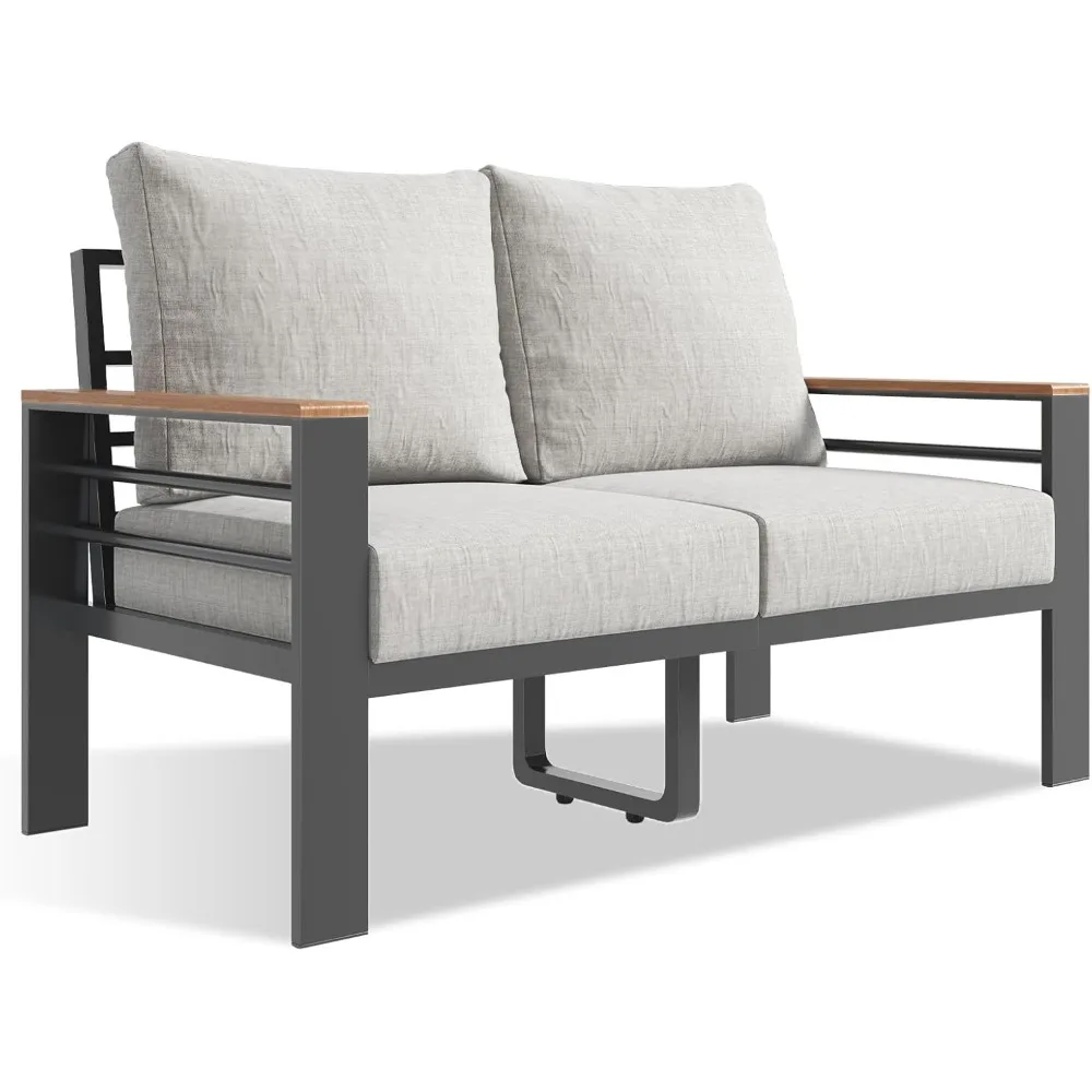 

Aluminum Patio Furniture Set 2 Seats, Oversized Outdoor Sectional with Washable Thick Cushions, Coffee Table and Waterproof Cov