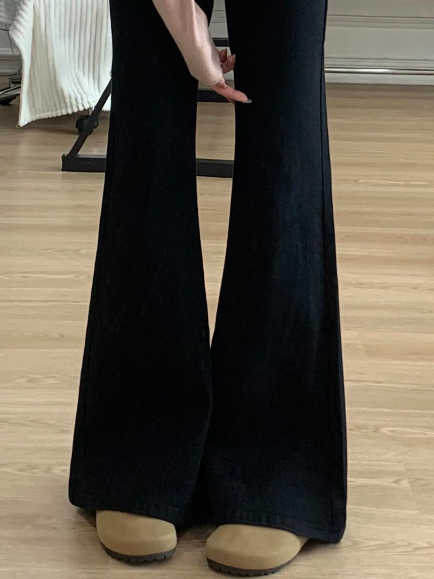 Black Bell Bottom Jeans Women's New Style Pear Shape Body Hip Conceal plus Size Fat MM Slimming Straight Leg Long Pants