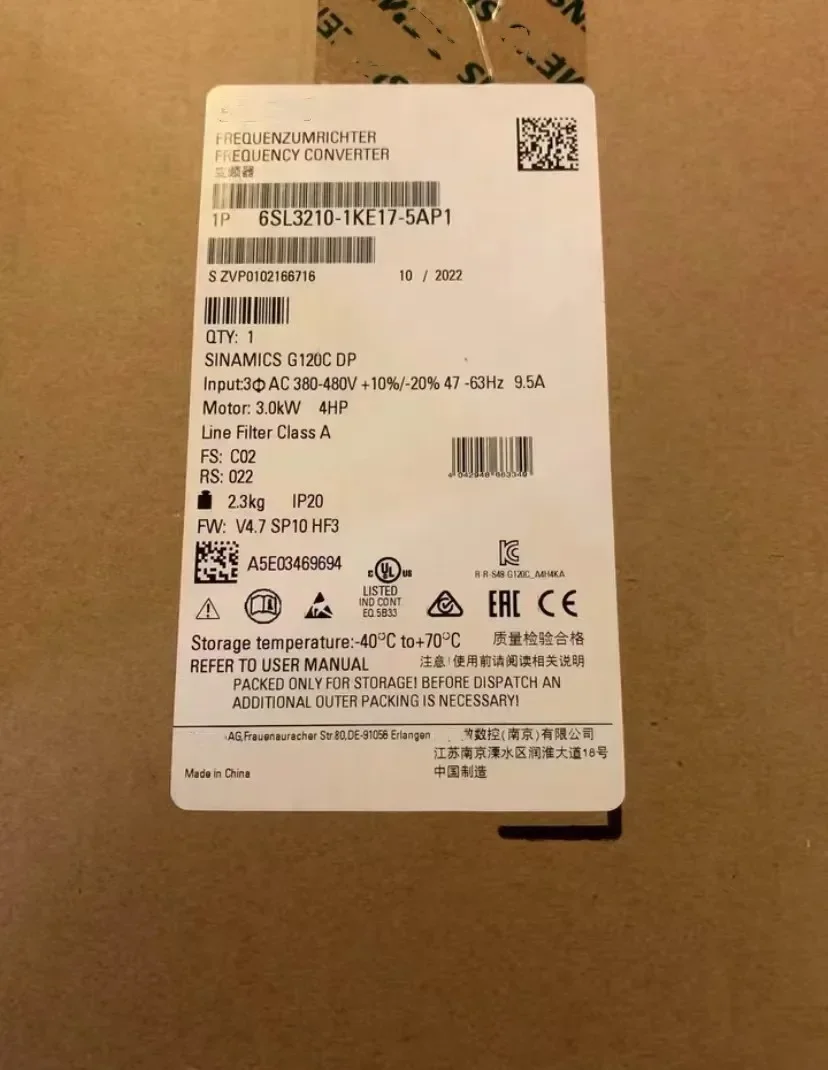 6SL3210-1KE17-5AP1 Brand new SINAMICS G120C FSA RATED POWER 3,0KW 6SL3210 1KE17 5AP1