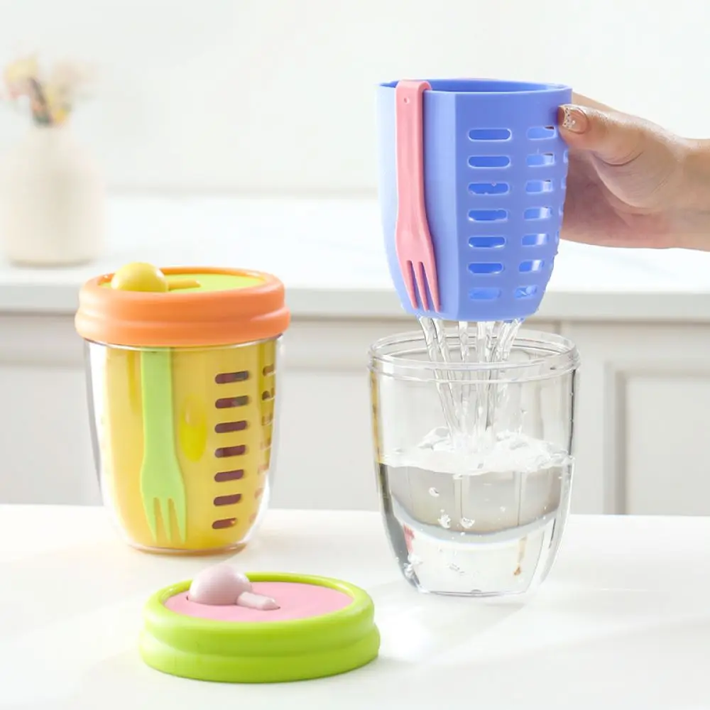 Compact Portable Fruit Snack Cup With Fork Sealed Food Container For Outdoor Camping Hiking Picnic Commuting Lunch Box