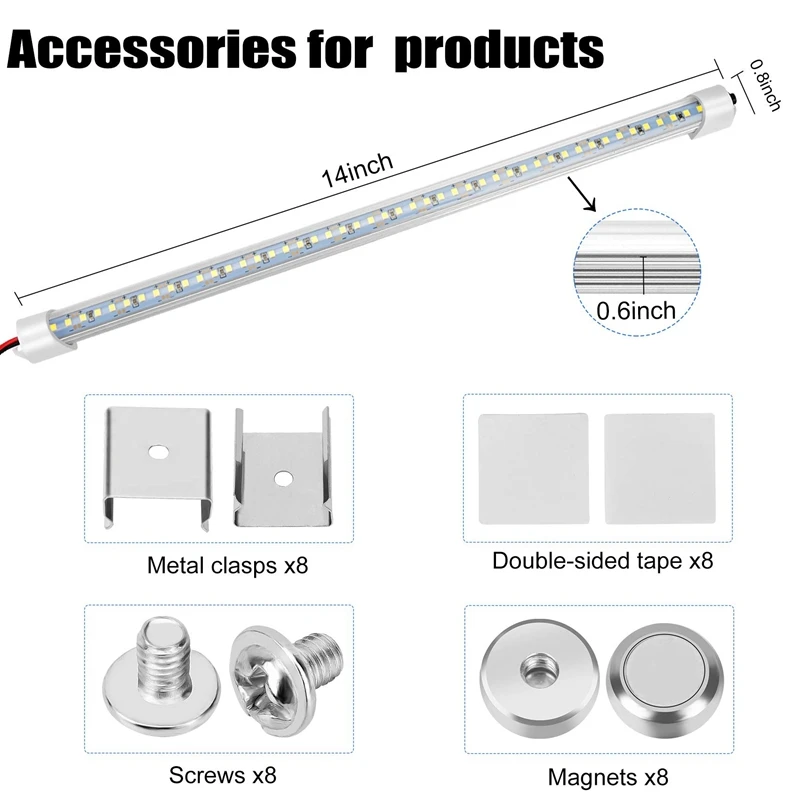 12V Interieur LED-lichtbalk 48 Leds Stripverlichting met schakelaar en magneten 6500K Wit licht voor auto Van RV met US-stekker