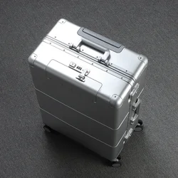 Aluminum Magnesium Alloy Rolling Luggage High Grade Travel Suitcase Front Open Cover Detachable Wheels Trolley Case