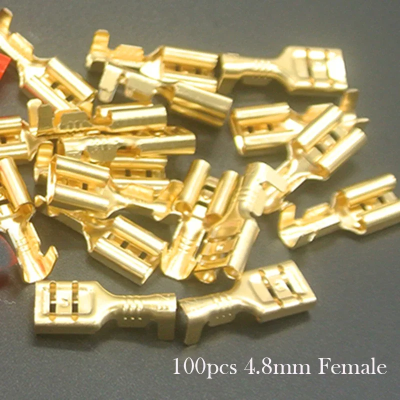 100Pcs/Lot 2.8/4.8/6.3mm Female and Male Crimp Terminal Brass Car Speaker Electric Wire Connectors And Insulating Sheath