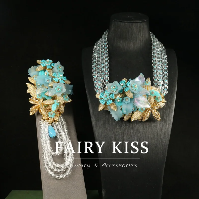 

Vintage statement necklace brooch hand-woven beautiful bead grand flower clothing accessories