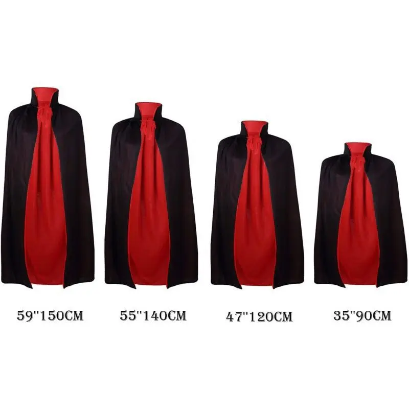 Halloween Women Men Clothes Cosplay Costume Adult Stand Collar Hooded Cape Black Red Reversible Cap Vampire Halloween Party