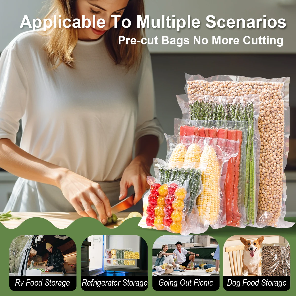 100 pz/lotto Sacchetti sottovuoto da cucina per alimenti Sigillatrice sottovuoto Macchina imballatrice Borsa per la conservazione degli alimenti Accessori da cucina senza BPA