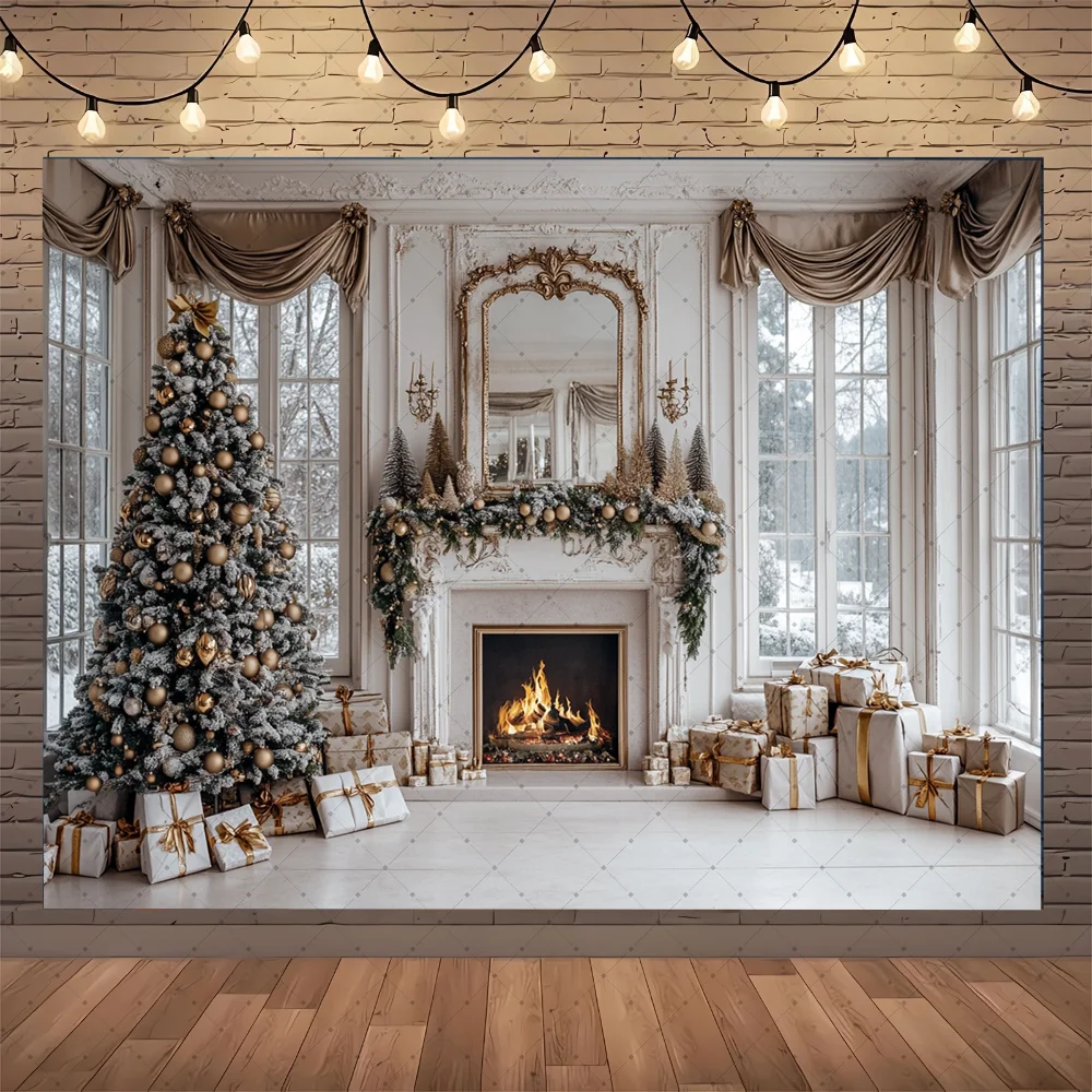 

Christmas Photography Backdrop Xmas Tree Fireplace Gift Winter Window Family Kids Party Christmas Decoration Photo Background