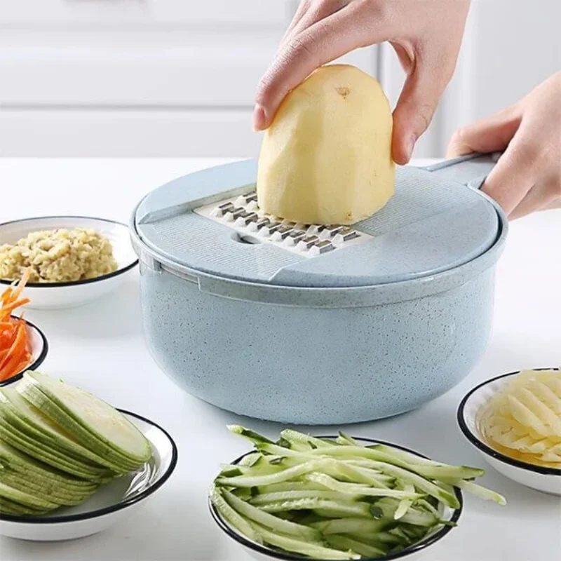 

Многофункциональный измельчитель для пищевых продуктов 12 в 1, овощерезка, ручные аксессуары, со сливной корзиной, овощерезка