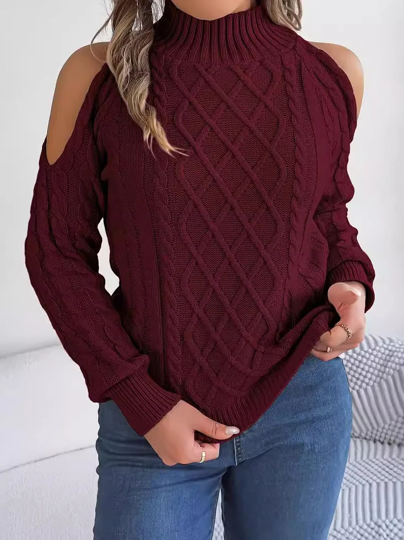 

Повседневный свитер с открытыми плечами High Ne Sweater Street Sle Knitted Long Sve Moisture ng Regular Thin Осенняя одежда