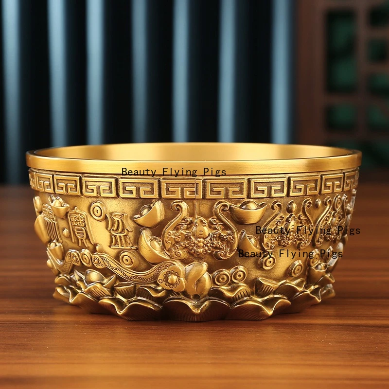 1pc Metal Treasure Pot Ornament Metal Wealth Attracting Ornaments Temple Sacrificial Supplies Home Decoration Chinese Style