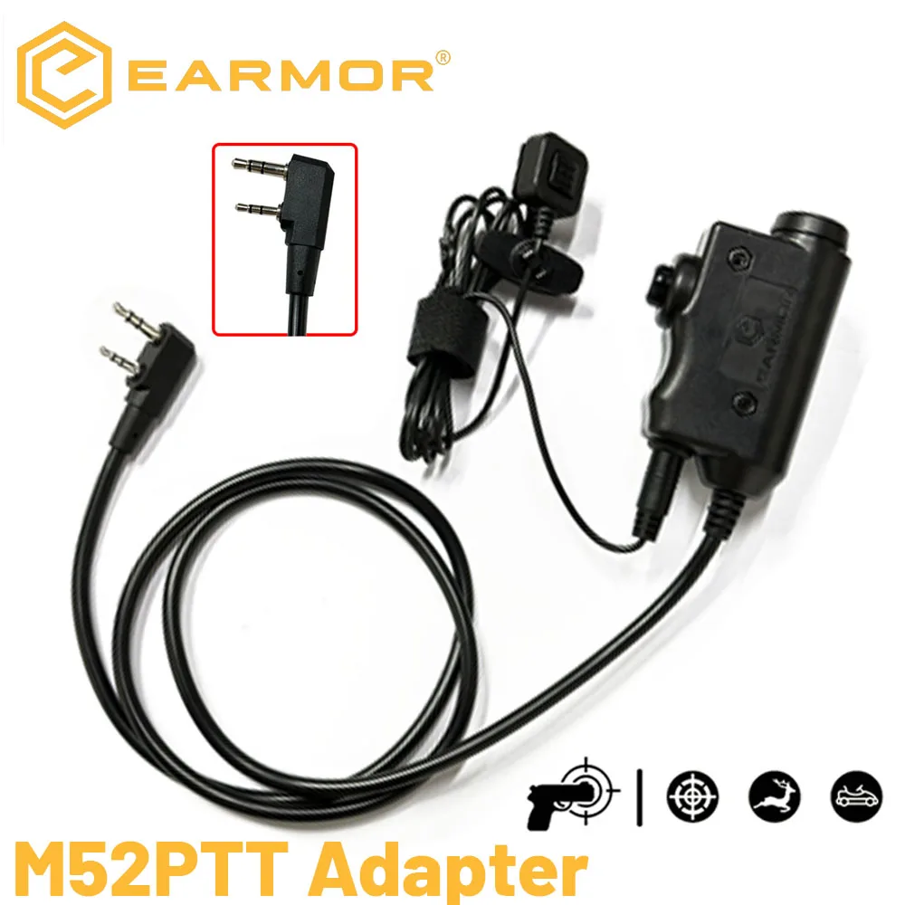 محول EARMOR M52 التكتيكي PTT، لسماعات الرأس Airsoft للصيد والرماية وإلغاء الضوضاء وسماعات الرأس PTT/KENWOOD