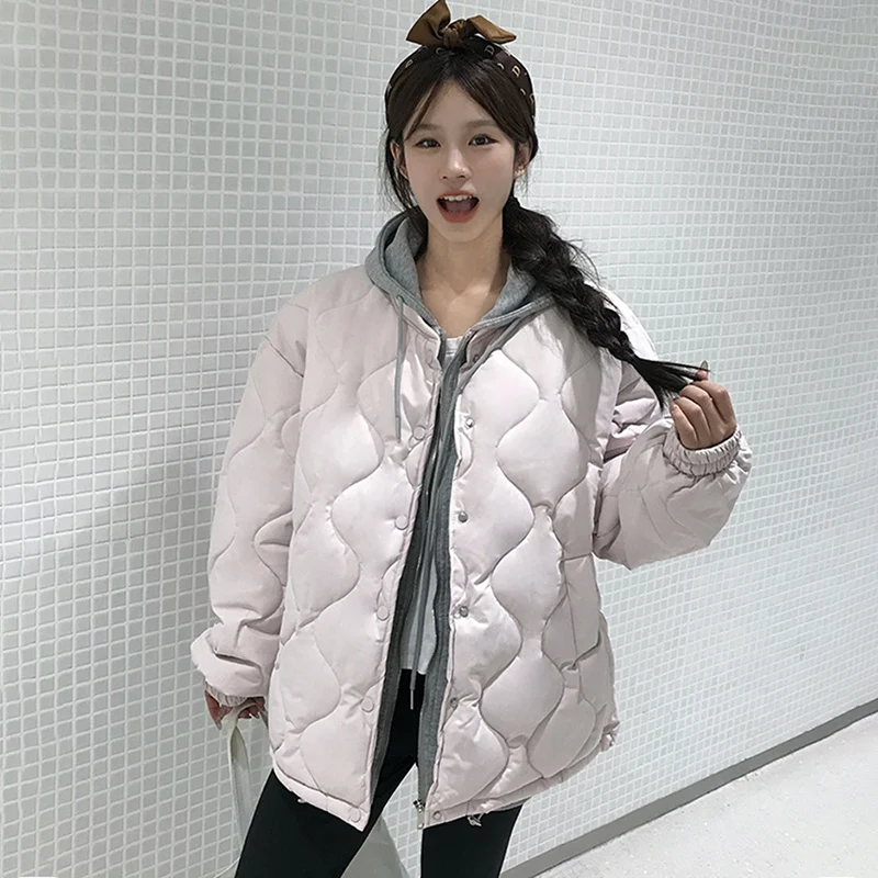 Manteau d'hiver en duvet de coton pour femmes, veste légère matelassée à carreaux losange, couleur unie, Parkas polyvalents pour étudiantes, nouvelle collection