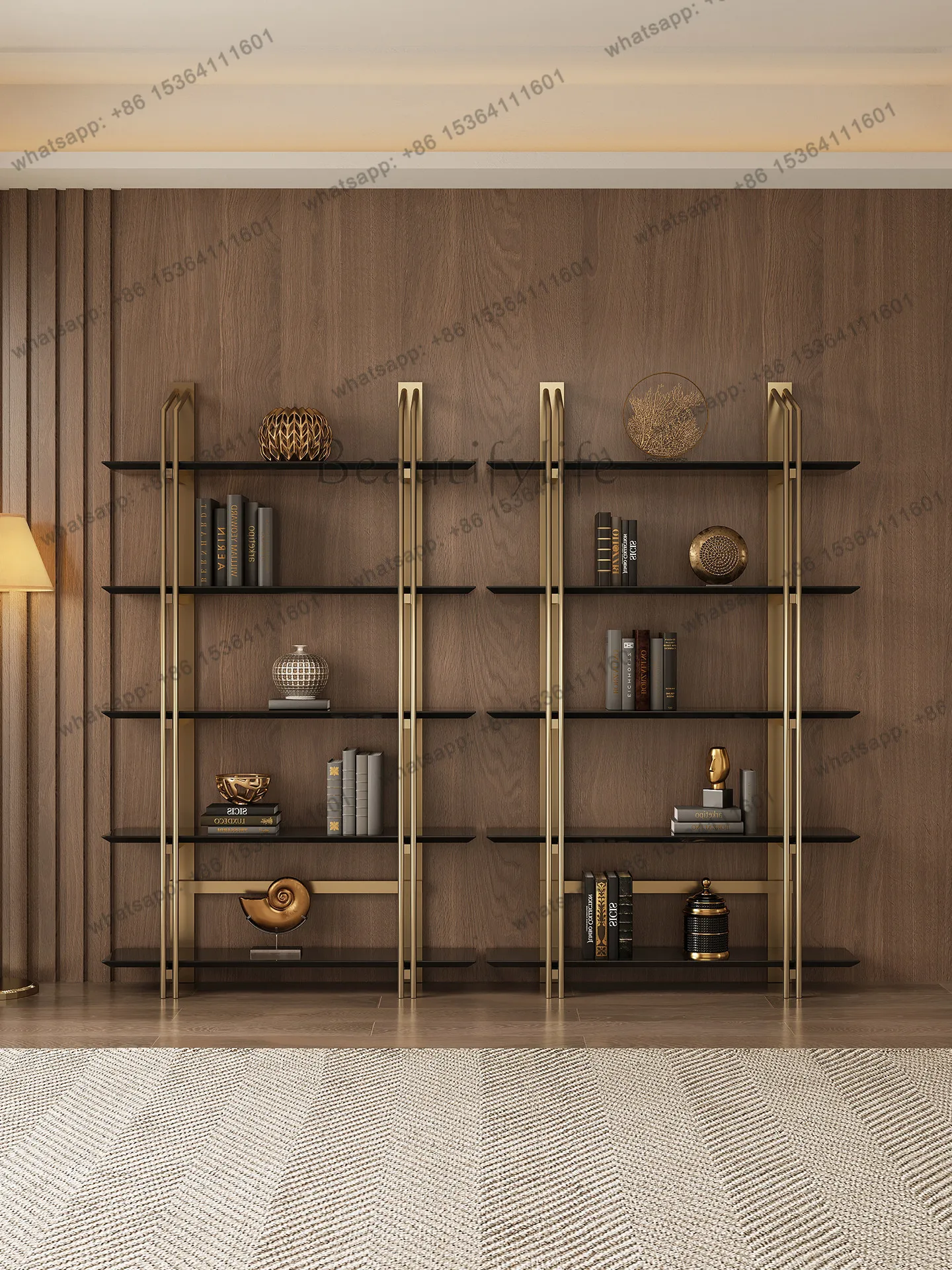 

PG Italian bookshelf floor-to-ceiling storage study wall integrated locker light luxury high-end bookcase home display shelf
