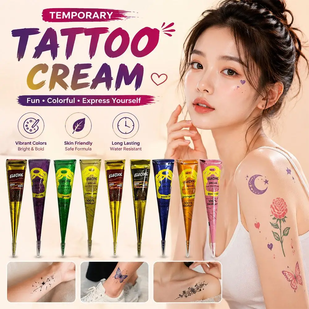 Colorful Henna Tattoo Ink Cream Indian Body Art Painting Paste Waterproof Temporary Tattoo Set for Hands and Skin