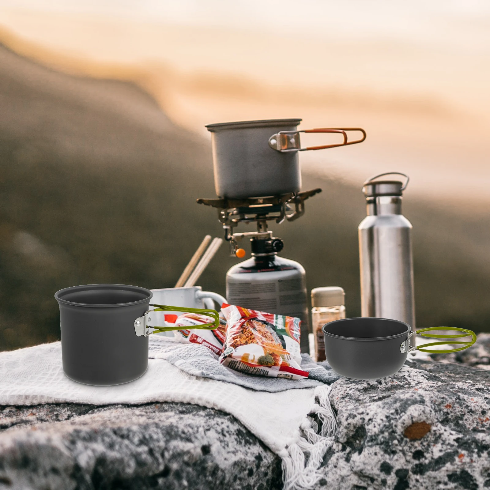 

Camping Cookware Portable Pot Cooking Gear Utensils Stove Picnic Silver Kit Travel