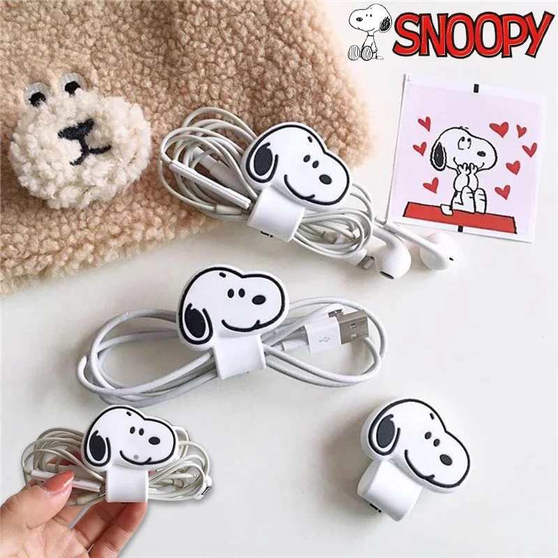 Snoopy Cable Organizer Anime Silicone Earphone Data Cable Storage Buckle Earphone Mouse Cable Manager Desktop Accessories Gifts