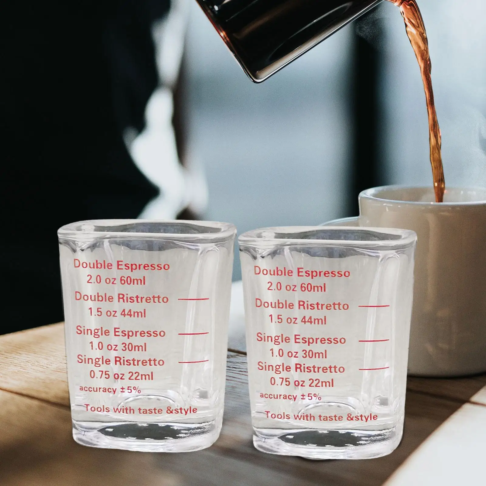 Vasos medidores de Espresso, vaso de vidrio pesado líquido para fiesta, cafetería, hogar, 2 uds.