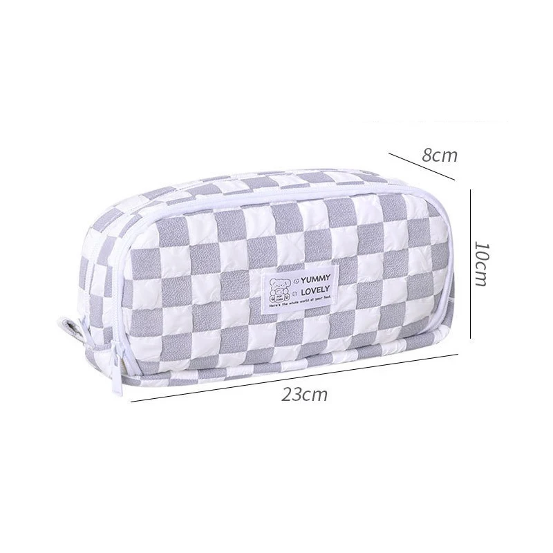 Large Capacity Checked Pattern Pencil Case Simple Multifunctional Pen Storage Bag Fashion Cute Pencil Box School Supplies