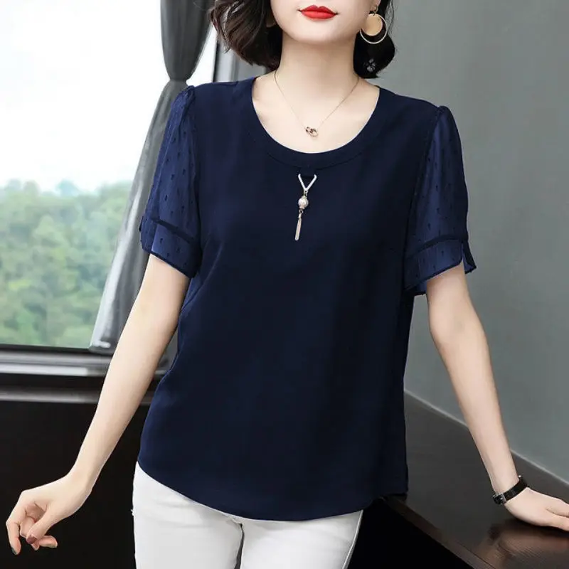 Casual Solid Color All-match Shirt Women\'s Clothing Loose Summer Chic Three-dimensional Decoration Stylish Short Sleeve Blouse