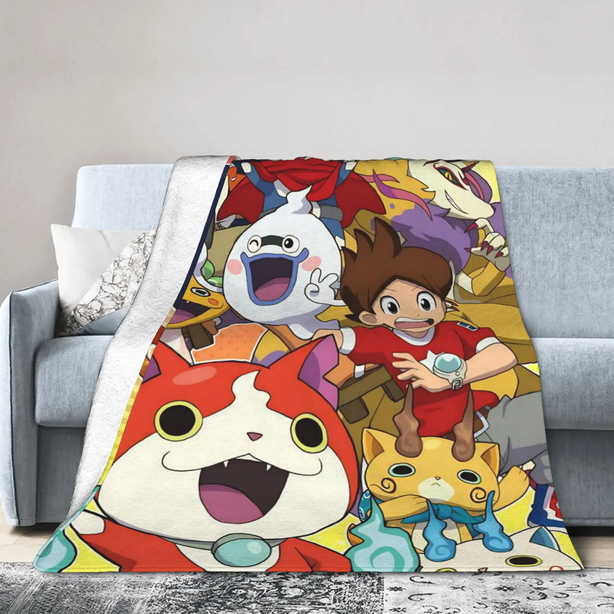 Yokai Watch Game Blankets Velvet Decoration Jibanyan Hovernyan Multi-function Warm Throw Blanket for Bed Couch Plush Thin Quilt