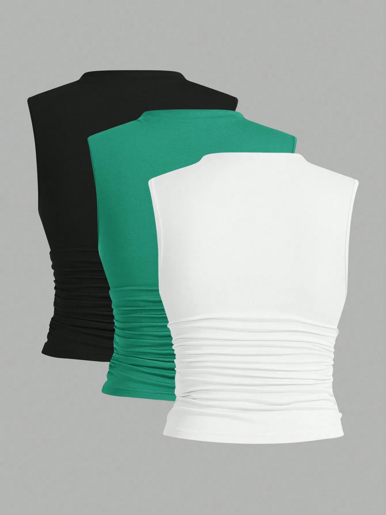New 2024 Fashion Casual Mock Neck Ruched Tank Top for Women Summer Solid Color Pleated Sleeveless Tee Shirt Tshirt Streetwear