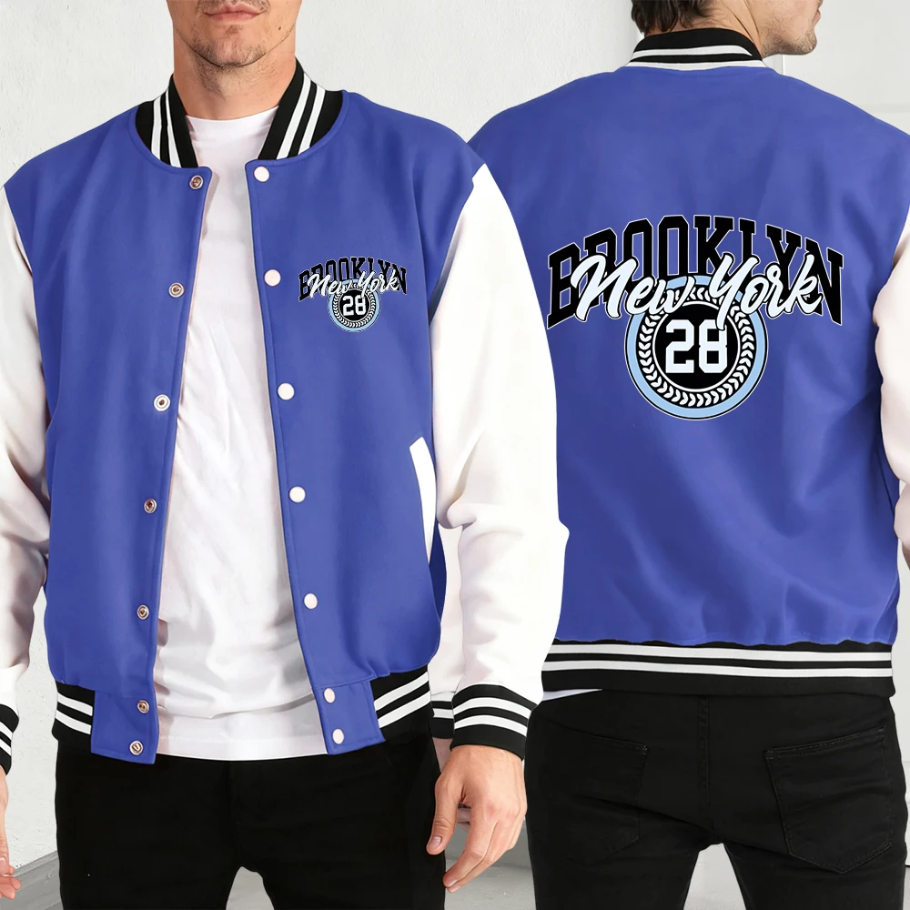

Brookiyn Нью-Йоркский город с принтом мужские бейсбольные куртки модные повседневные пальто флисовый трикотаж на пуговицах унисекс Лидер продаж свободная одежда