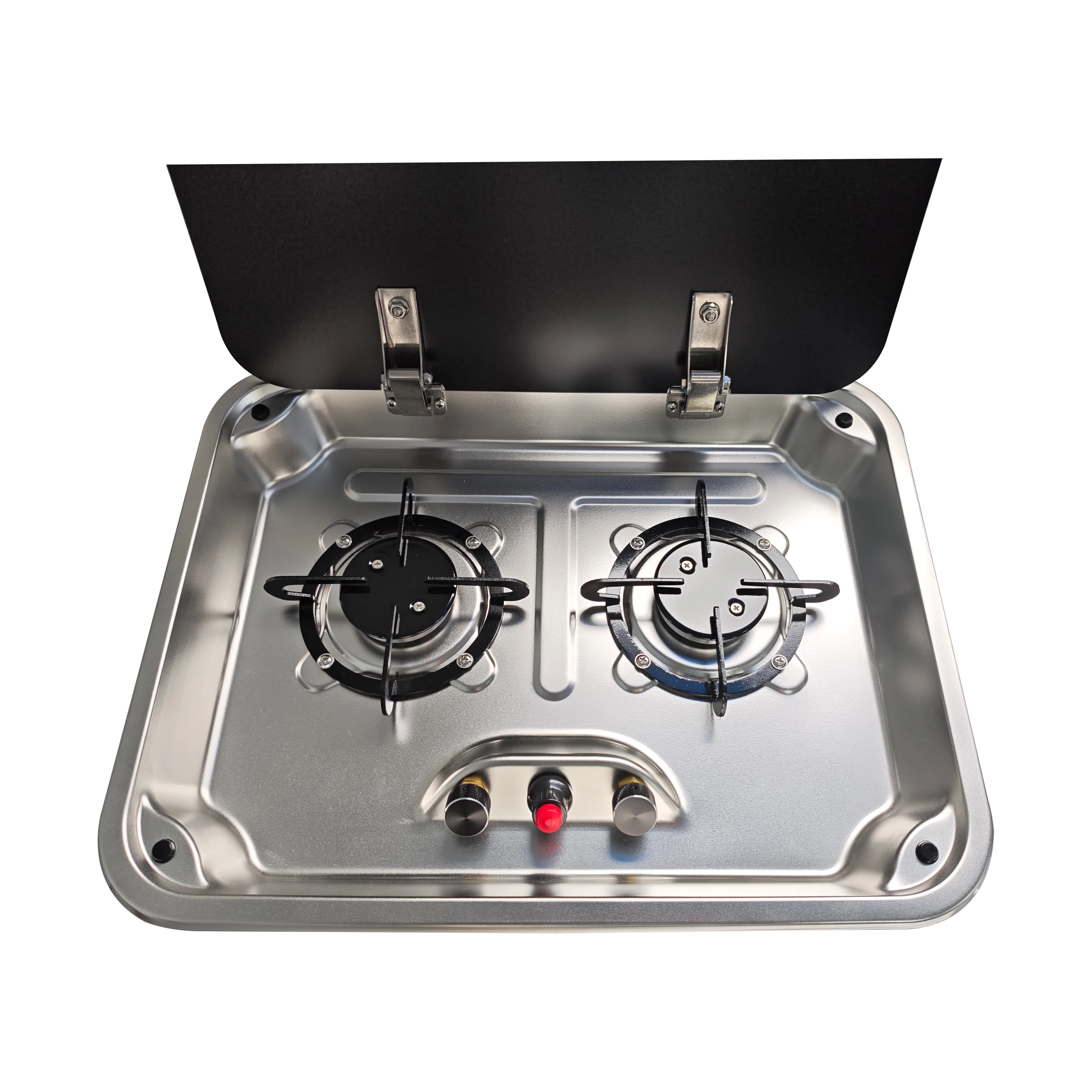 

Minde Stainless Steel RV Cooktop Gas Stove Built-in 2 Burner With Glass Cover Gas Burner for Household RV Picnic Marine