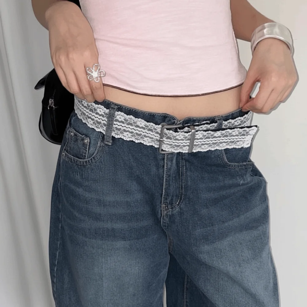 Elegant Beautiful Lace Waist Belt Leather Decor Accessory Gift Lace Waistband White Floral Jeans Belts All-match
